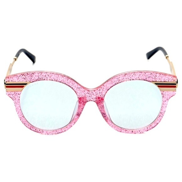 Gucci Accessories - GUCCI GG0282SA Sunglasses Round Frame Web Pink Glitter Light Azure Acetate new